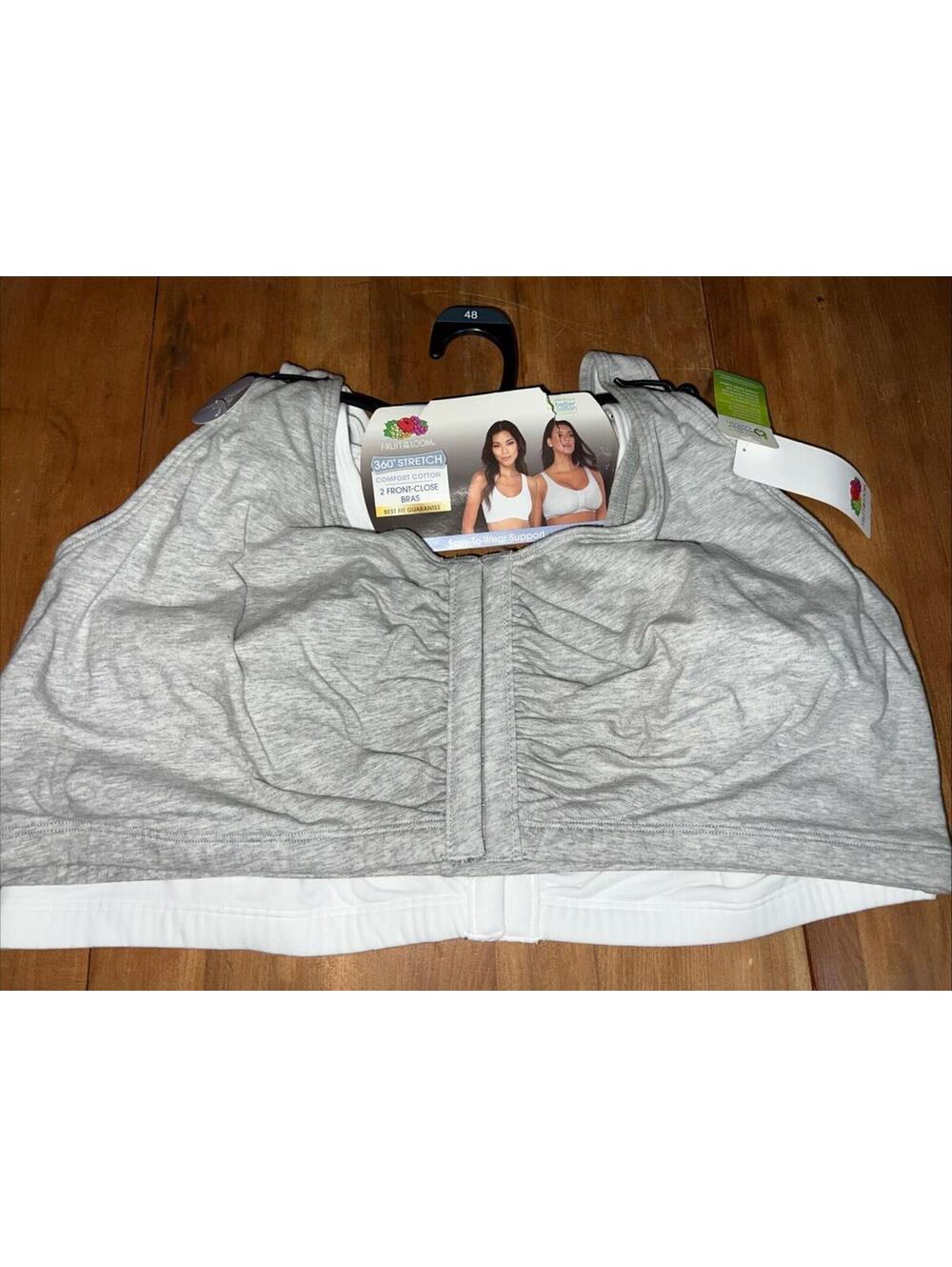 Fruit Of The Loom 360 Stretch Front Closure Bra Gray & White Sz 48, New
